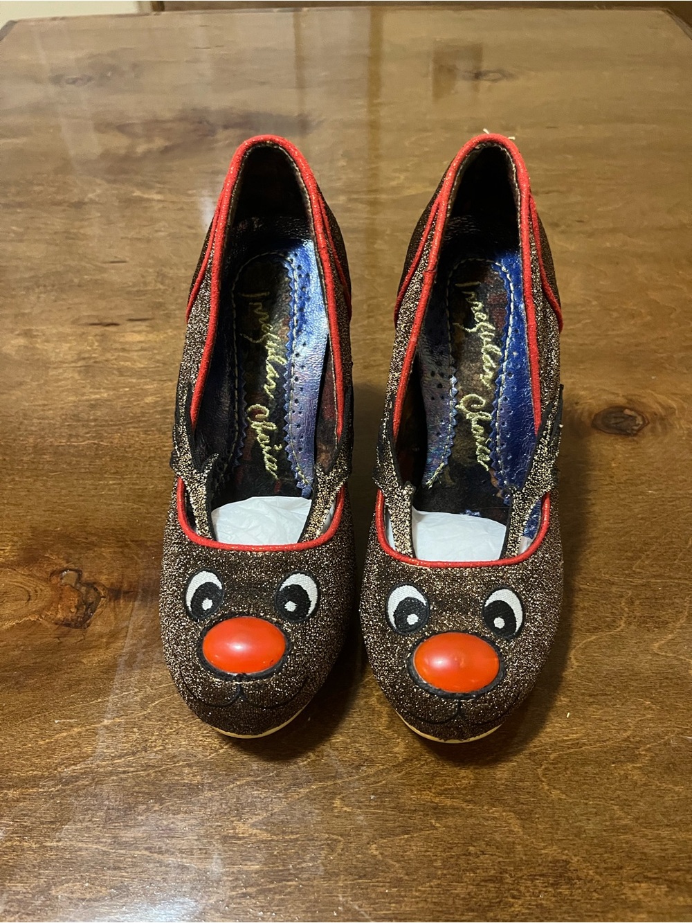 Irregular Choice Rudolph Christmas Glitter Pumps with Red Nose Accents EU40
